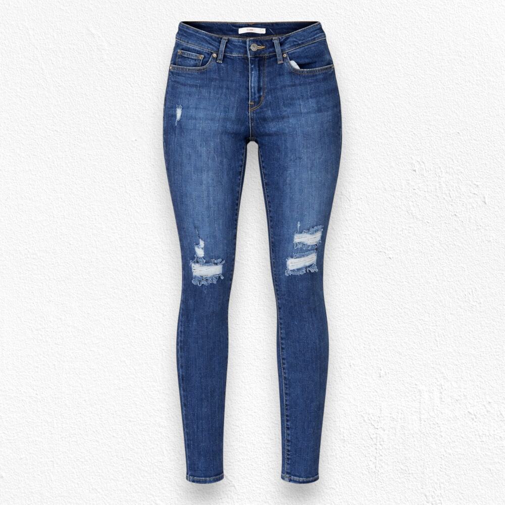 Levi's 711 Dark Wash Distressed Low Rise Classic Stretch Skinny Jeans Size 27